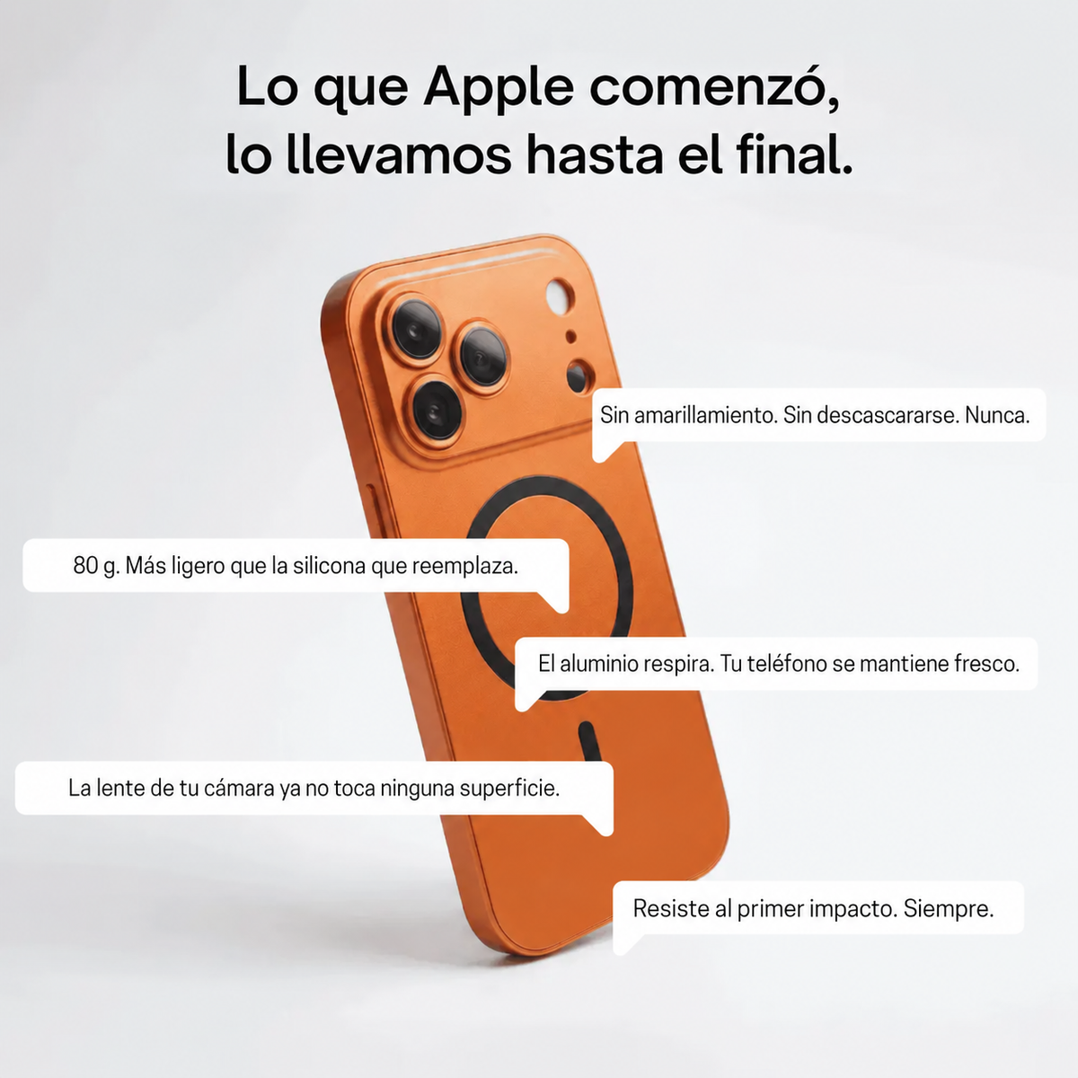 Forro metálico para iPhone con protección para la cámara
