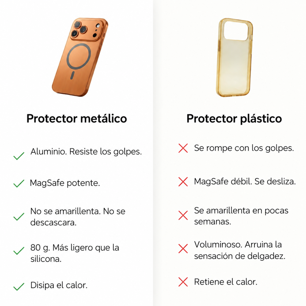 Forro metálico para iPhone con protección para la cámara