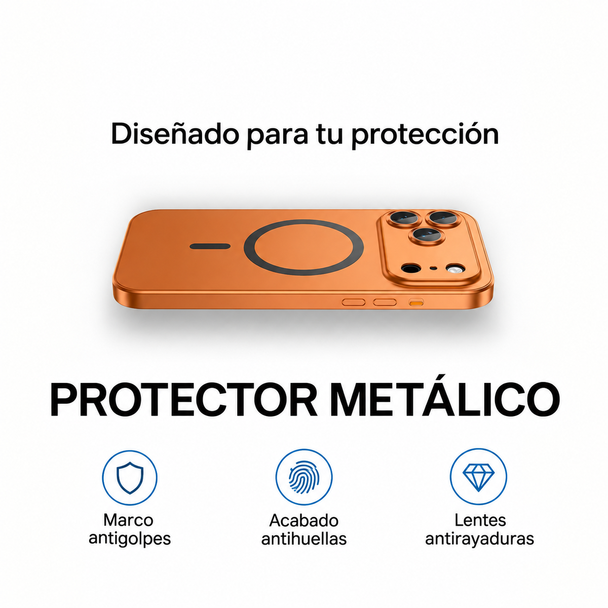 Forro metálico para iPhone con protección para la cámara