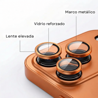 Forro metálico para iPhone con protección para la cámara